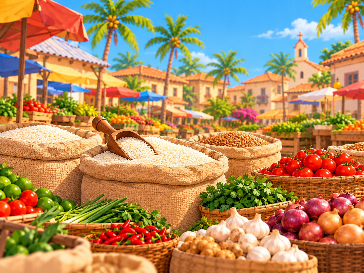 Riz et légumes utilisés pour préparer les repas